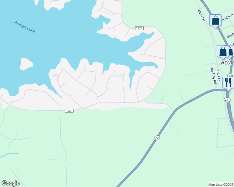 map of restaurants, bars, coffee shops, grocery stores, and more near 110 Dickerson Drive in Seven Lakes