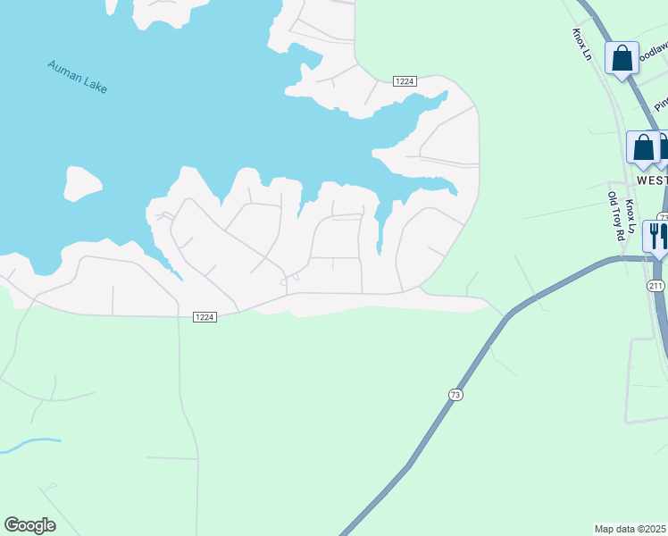 map of restaurants, bars, coffee shops, grocery stores, and more near 108 Dickerson Drive in Seven Lakes