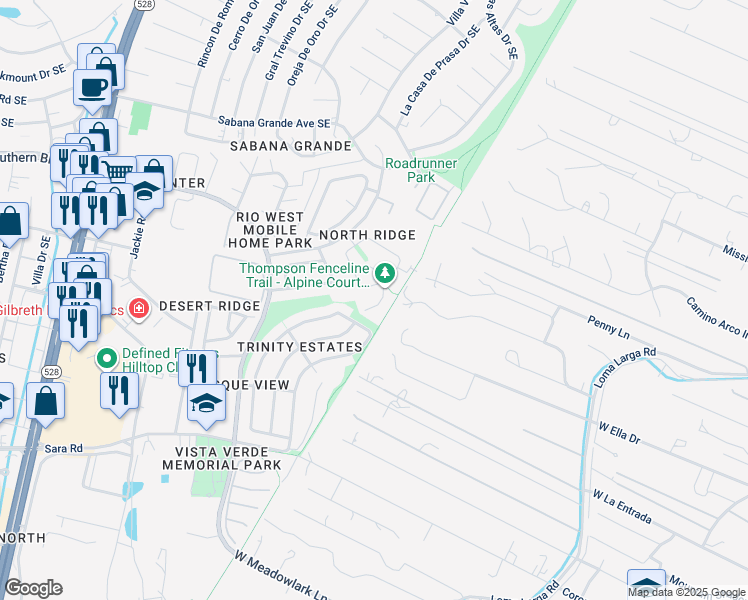 map of restaurants, bars, coffee shops, grocery stores, and more near 1263 Snowflake Court Southeast in Rio Rancho