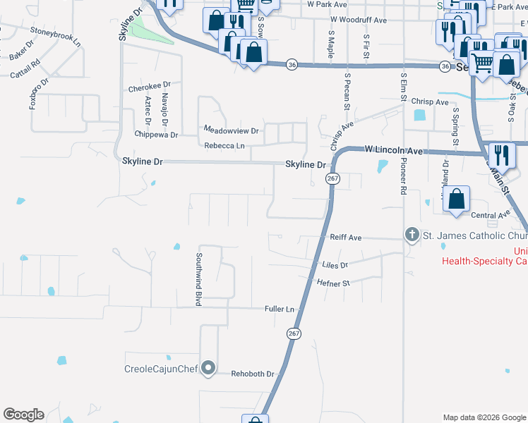 map of restaurants, bars, coffee shops, grocery stores, and more near 9 Jenny Lynne Drive in Searcy