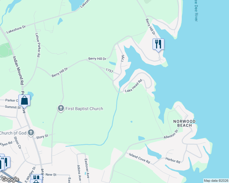 map of restaurants, bars, coffee shops, grocery stores, and more near 366 Lake Head Road in Norwood