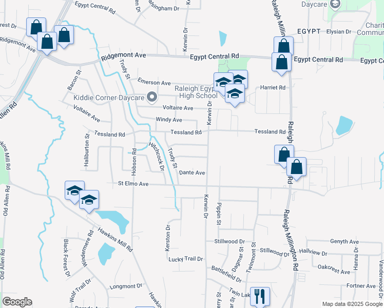 map of restaurants, bars, coffee shops, grocery stores, and more near 3888 Trufant Avenue in Memphis