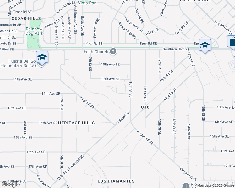 map of restaurants, bars, coffee shops, grocery stores, and more near 901 12th Avenue Southeast in Rio Rancho