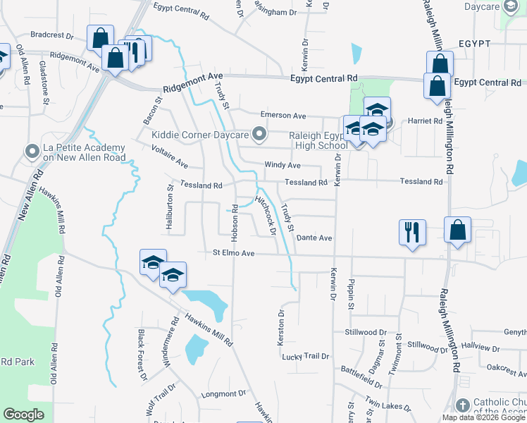 map of restaurants, bars, coffee shops, grocery stores, and more near 4057 Hitchcock Drive in Memphis