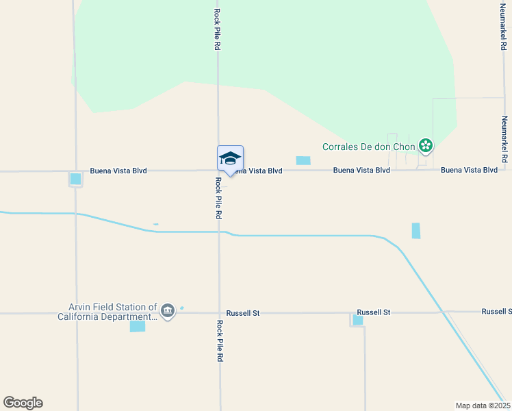 map of restaurants, bars, coffee shops, grocery stores, and more near 19405 Buena Vista Boulevard in Arvin
