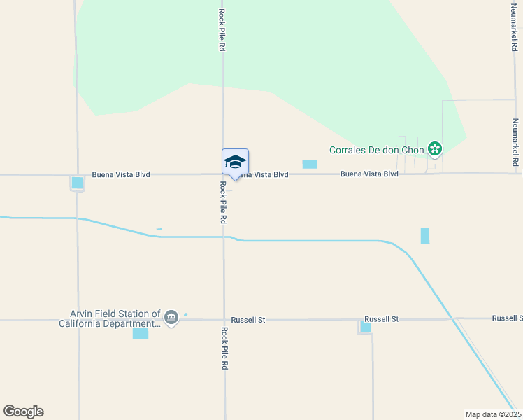 map of restaurants, bars, coffee shops, grocery stores, and more near 19405 Buena Vista Boulevard in Arvin