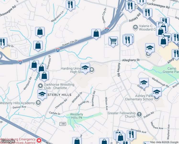 map of restaurants, bars, coffee shops, grocery stores, and more near 2001 Alleghany St in Charlotte