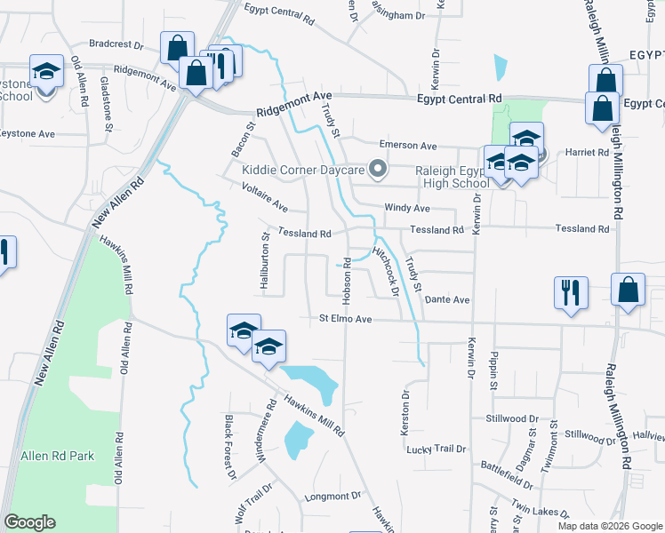 map of restaurants, bars, coffee shops, grocery stores, and more near 4053 Stowe Street in Memphis