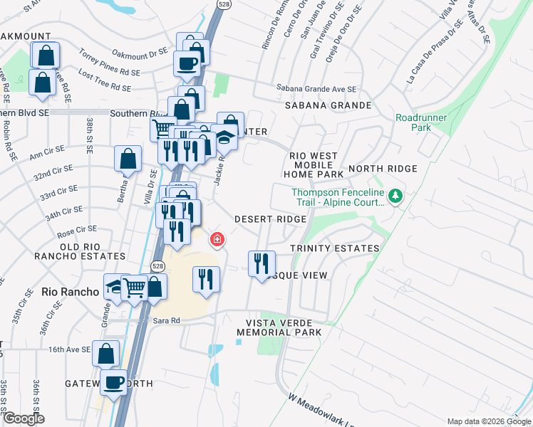 map of restaurants, bars, coffee shops, grocery stores, and more near 4201 High Mesa Road Southeast in Rio Rancho
