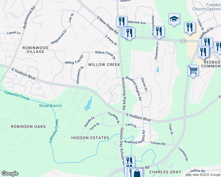 map of restaurants, bars, coffee shops, grocery stores, and more near 2390 H Shuda Avenue in Gastonia