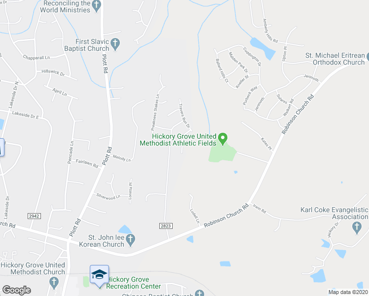 map of restaurants, bars, coffee shops, grocery stores, and more near 6918 Kentucky Derby Drive in Charlotte