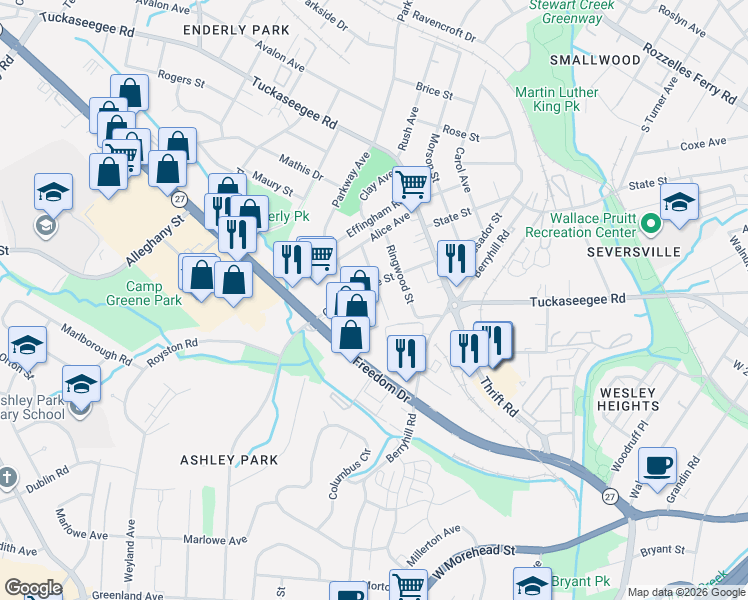 map of restaurants, bars, coffee shops, grocery stores, and more near in Charlotte