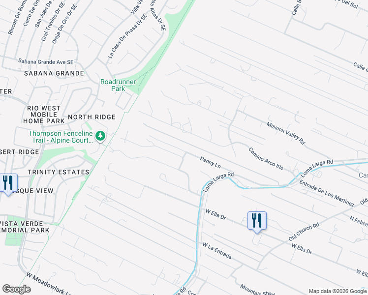 map of restaurants, bars, coffee shops, grocery stores, and more near 700 Penny Lane in Corrales