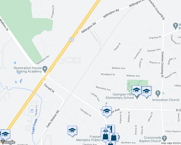 map of restaurants, bars, coffee shops, grocery stores, and more near 4065 Steele Street in Memphis