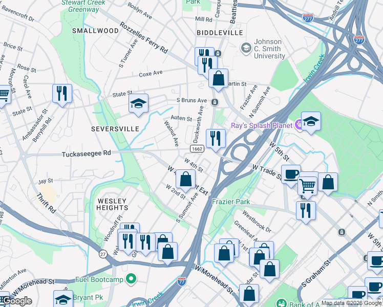map of restaurants, bars, coffee shops, grocery stores, and more near in Charlotte