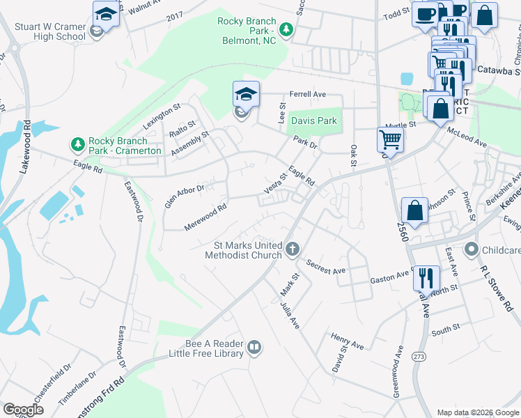 map of restaurants, bars, coffee shops, grocery stores, and more near 572 Summerfield Place in Belmont