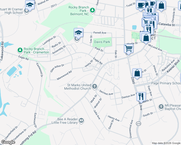 map of restaurants, bars, coffee shops, grocery stores, and more near 200 Dogwood Ln in Belmont