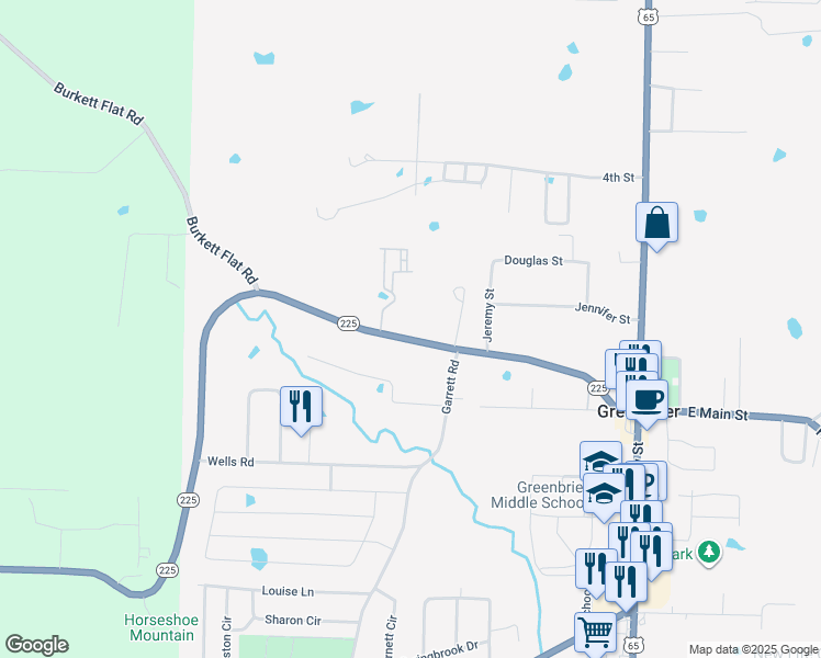 map of restaurants, bars, coffee shops, grocery stores, and more near 44 Mountain Drive in Greenbrier