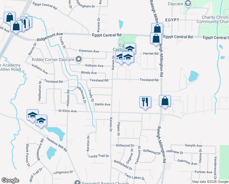map of restaurants, bars, coffee shops, grocery stores, and more near 4062 Kerwin Drive in Memphis