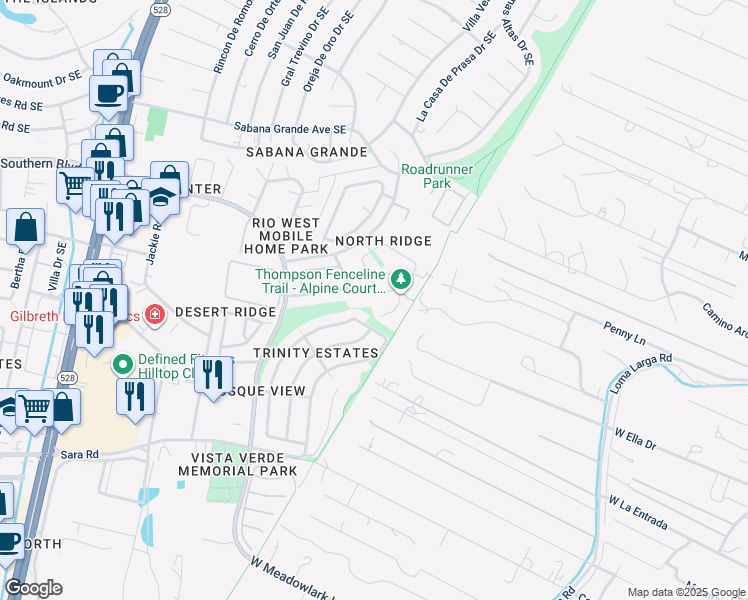 map of restaurants, bars, coffee shops, grocery stores, and more near 1263 Snowflake Court Southeast in Rio Rancho