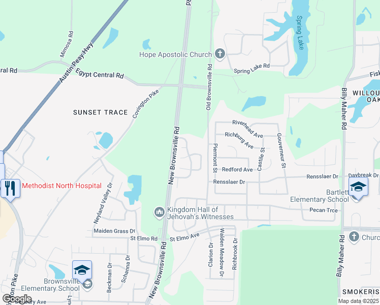 map of restaurants, bars, coffee shops, grocery stores, and more near 4068 Angelace Drive North in Memphis
