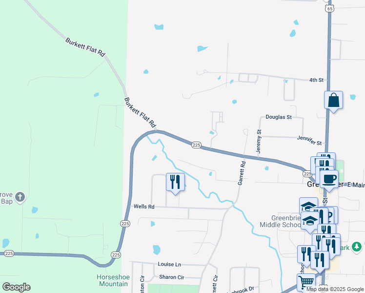 map of restaurants, bars, coffee shops, grocery stores, and more near 9 Sunset Drive in Greenbrier