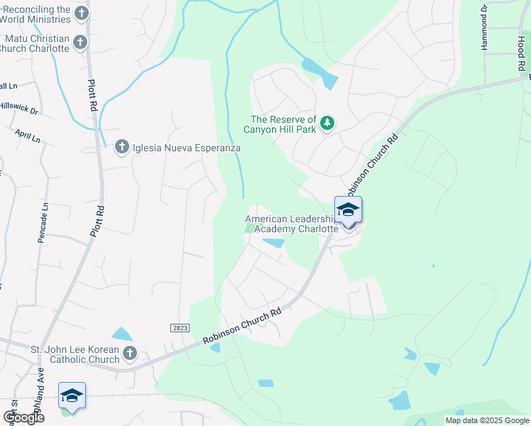 map of restaurants, bars, coffee shops, grocery stores, and more near 7925 Robinson Church Road in Charlotte