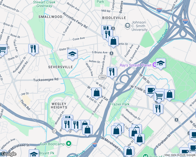 map of restaurants, bars, coffee shops, grocery stores, and more near in Charlotte