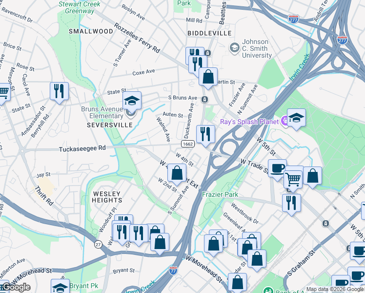 map of restaurants, bars, coffee shops, grocery stores, and more near in Charlotte