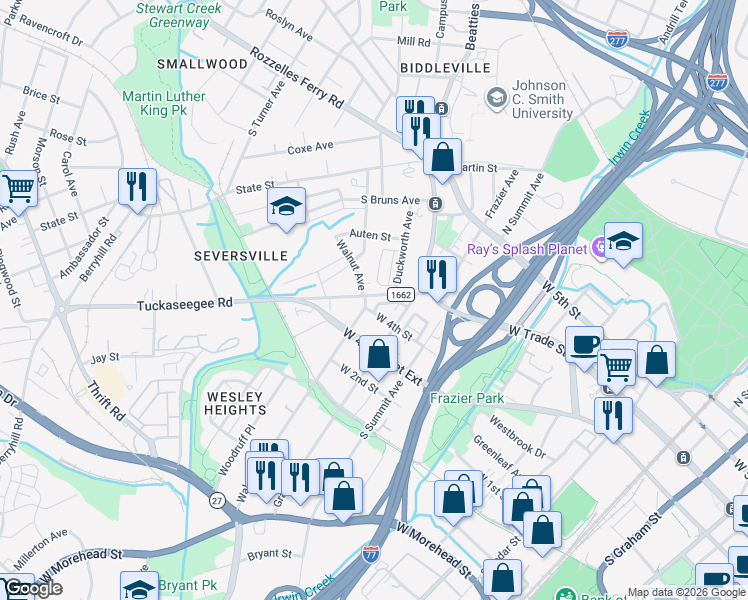map of restaurants, bars, coffee shops, grocery stores, and more near in Charlotte