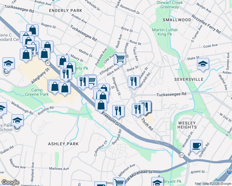 map of restaurants, bars, coffee shops, grocery stores, and more near in Charlotte