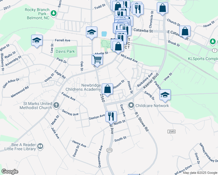 map of restaurants, bars, coffee shops, grocery stores, and more near 203 Poplar Street in Belmont
