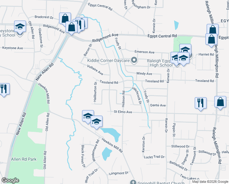 map of restaurants, bars, coffee shops, grocery stores, and more near 4053 Stowe Street in Memphis