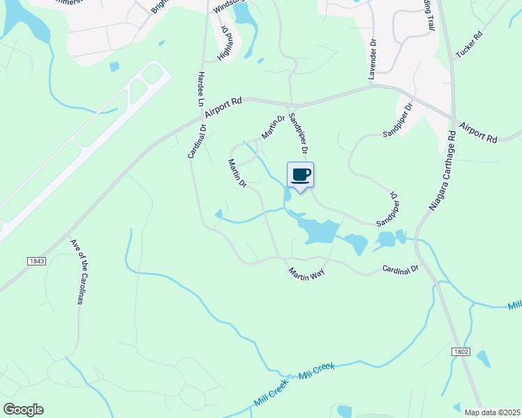 map of restaurants, bars, coffee shops, grocery stores, and more near 36 Martin Drive in Whispering Pines