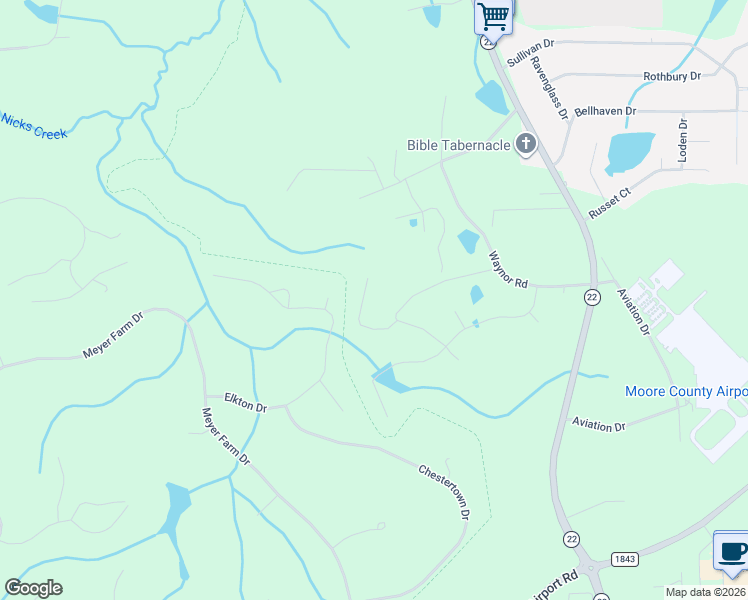map of restaurants, bars, coffee shops, grocery stores, and more near 3 Kenilwood Court in Pinehurst