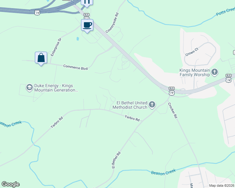 map of restaurants, bars, coffee shops, grocery stores, and more near 107 High Ridge Court in Kings Mountain