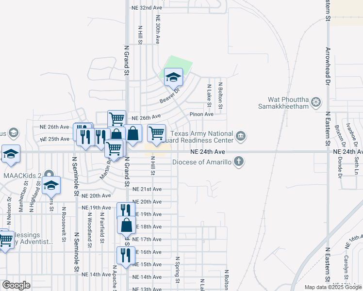 map of restaurants, bars, coffee shops, grocery stores, and more near 4001-4099 Northeast 24th Avenue in Amarillo