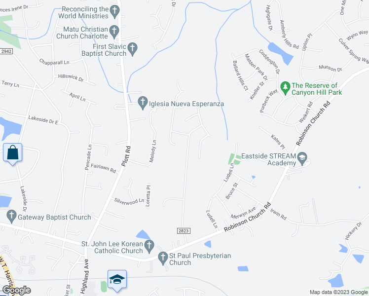 map of restaurants, bars, coffee shops, grocery stores, and more near 6909 Alanbrook Road in Charlotte