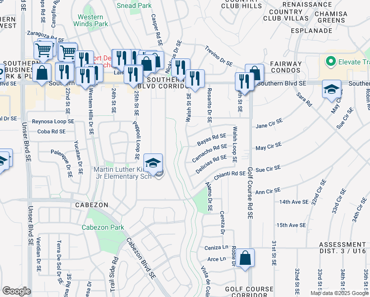 map of restaurants, bars, coffee shops, grocery stores, and more near 1235 Walsh Street Southeast in Rio Rancho