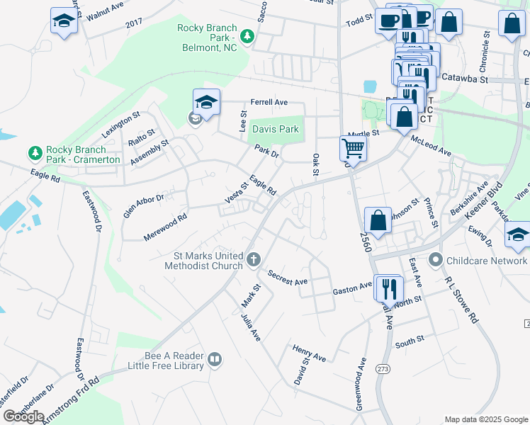 map of restaurants, bars, coffee shops, grocery stores, and more near 608 South Main Street in Mount Holly