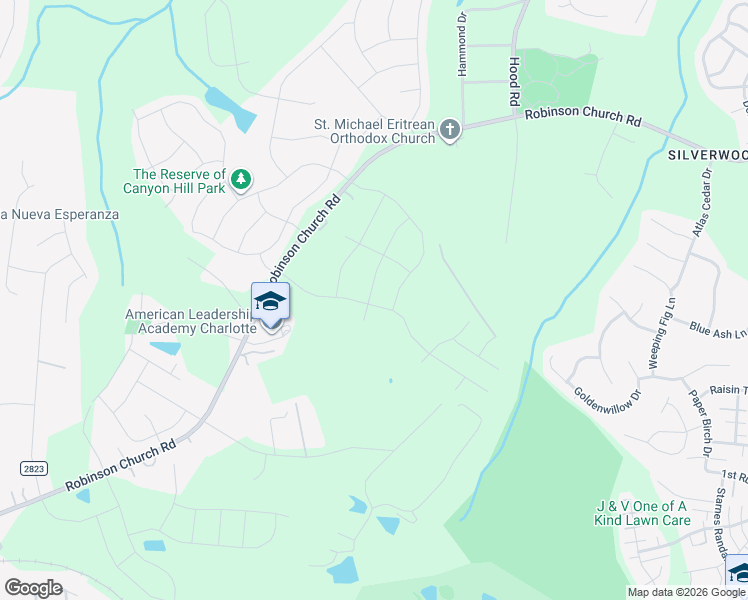 map of restaurants, bars, coffee shops, grocery stores, and more near 7926 Robinson Church Rd in Charlotte