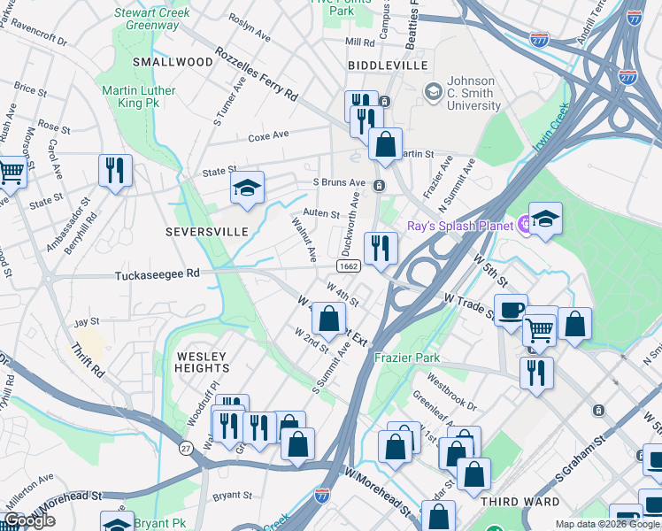 map of restaurants, bars, coffee shops, grocery stores, and more near in Charlotte