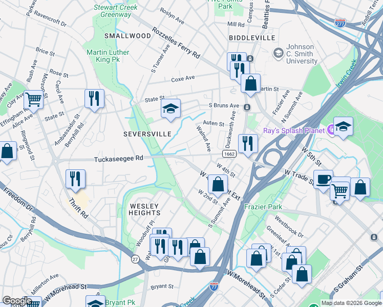 map of restaurants, bars, coffee shops, grocery stores, and more near in Charlotte