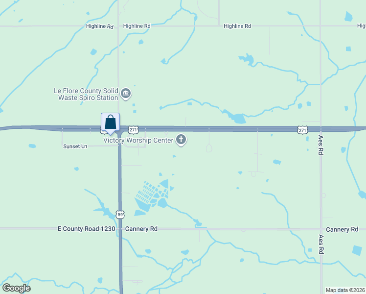 map of restaurants, bars, coffee shops, grocery stores, and more near 23725 U.S. 271 in Spiro