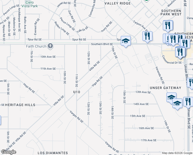 map of restaurants, bars, coffee shops, grocery stores, and more near 1204 Viga Road in Rio Rancho