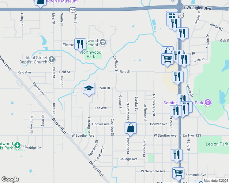 map of restaurants, bars, coffee shops, grocery stores, and more near 1322 Gessel Street in Seminole