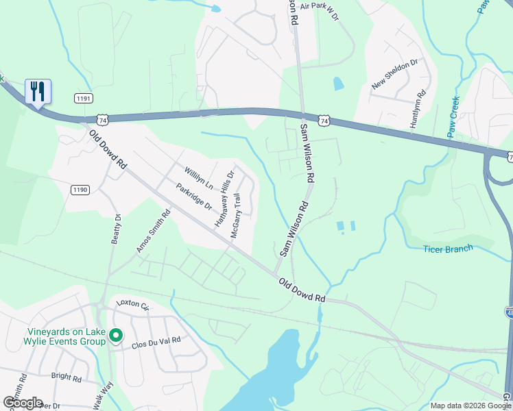 map of restaurants, bars, coffee shops, grocery stores, and more near 9320 Dewey Drive in Charlotte