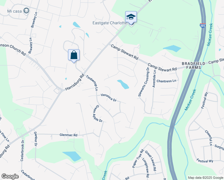 map of restaurants, bars, coffee shops, grocery stores, and more near 5535 Whisperfield Lane in Charlotte