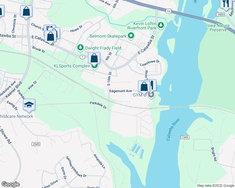 map of restaurants, bars, coffee shops, grocery stores, and more near 105 Piedmont Road in Belmont