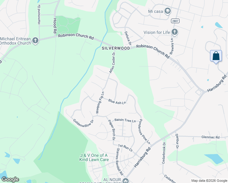 map of restaurants, bars, coffee shops, grocery stores, and more near 8139 Deodora Cedar Lane in Charlotte